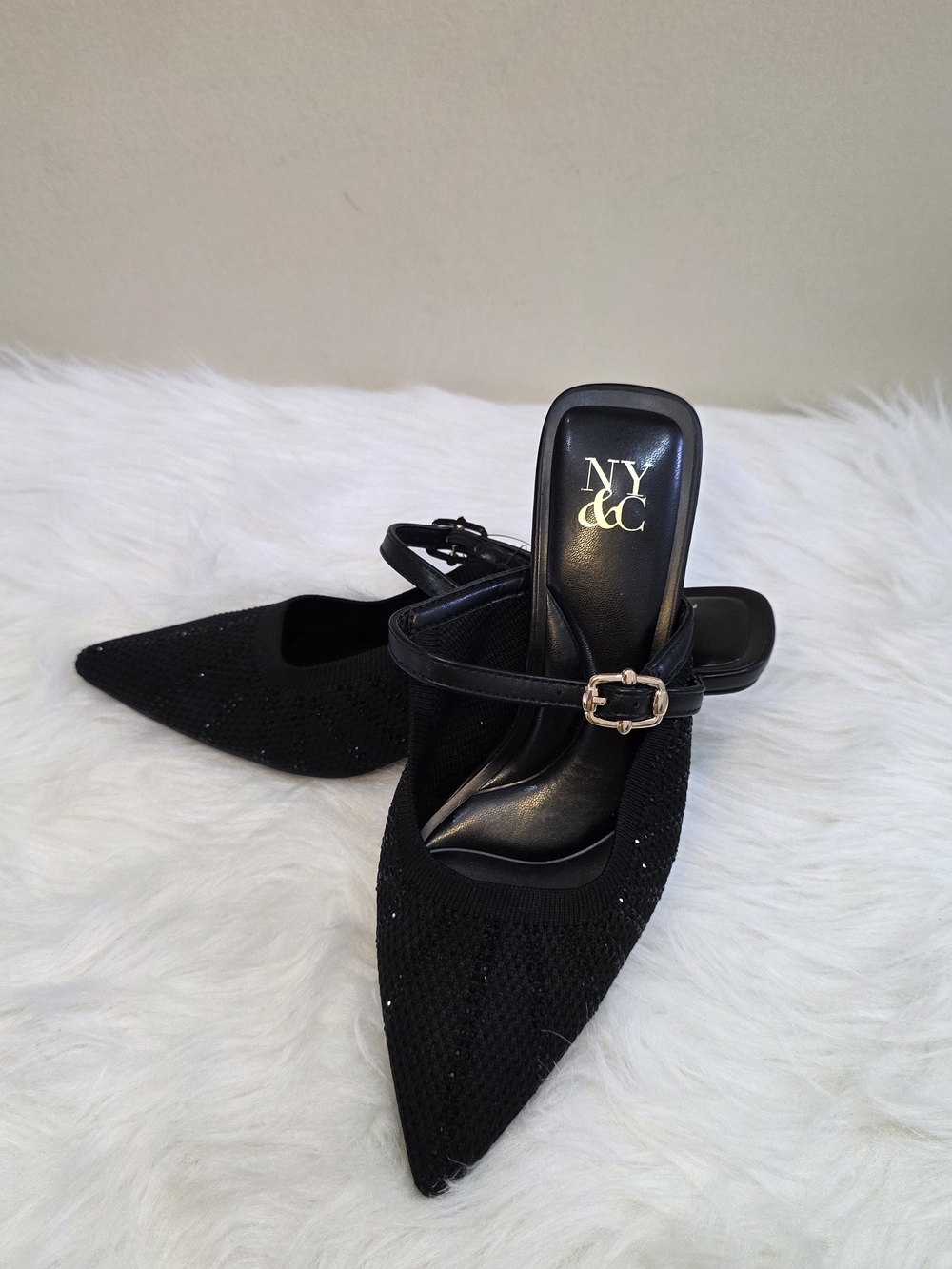 New York & Company Black Pointed Toe Mary Jane Slingback Heels